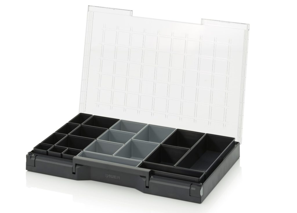 Auer Assortimentbox 77 raster 11×7 (bakjes antraciet/grijs diverse)